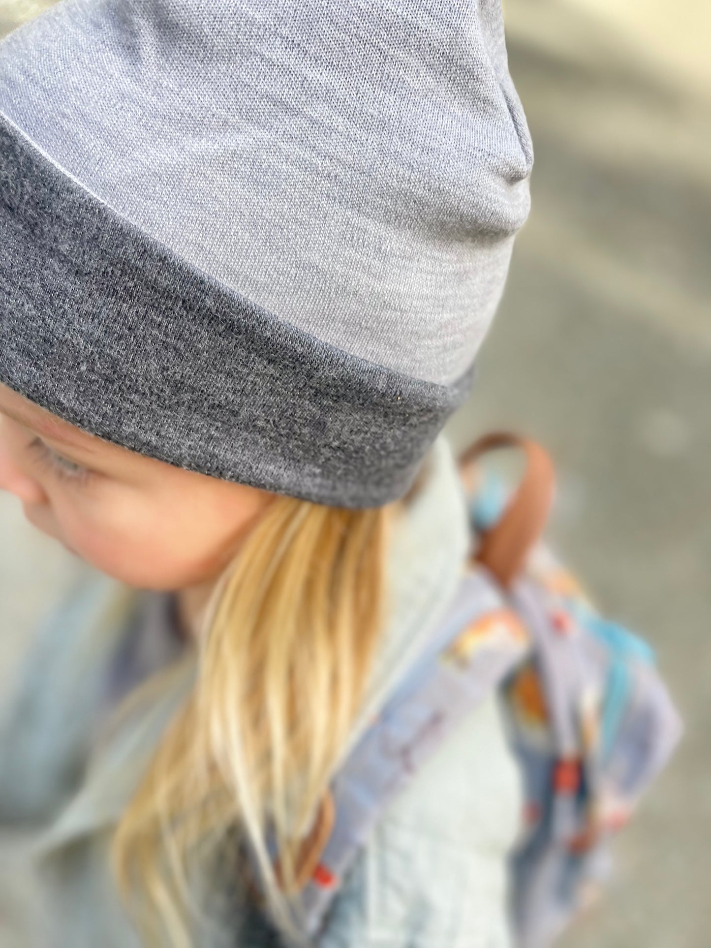 100% MERINO TOQUE/BEENIE -  REVERSIBLE 'GRANITE GREY' -KIDS-