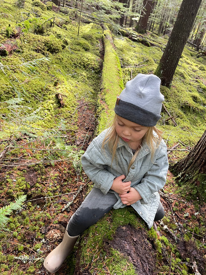 100% MERINO TOQUE/BEENIE -  REVERSIBLE 'GRANITE GREY' -KIDS-